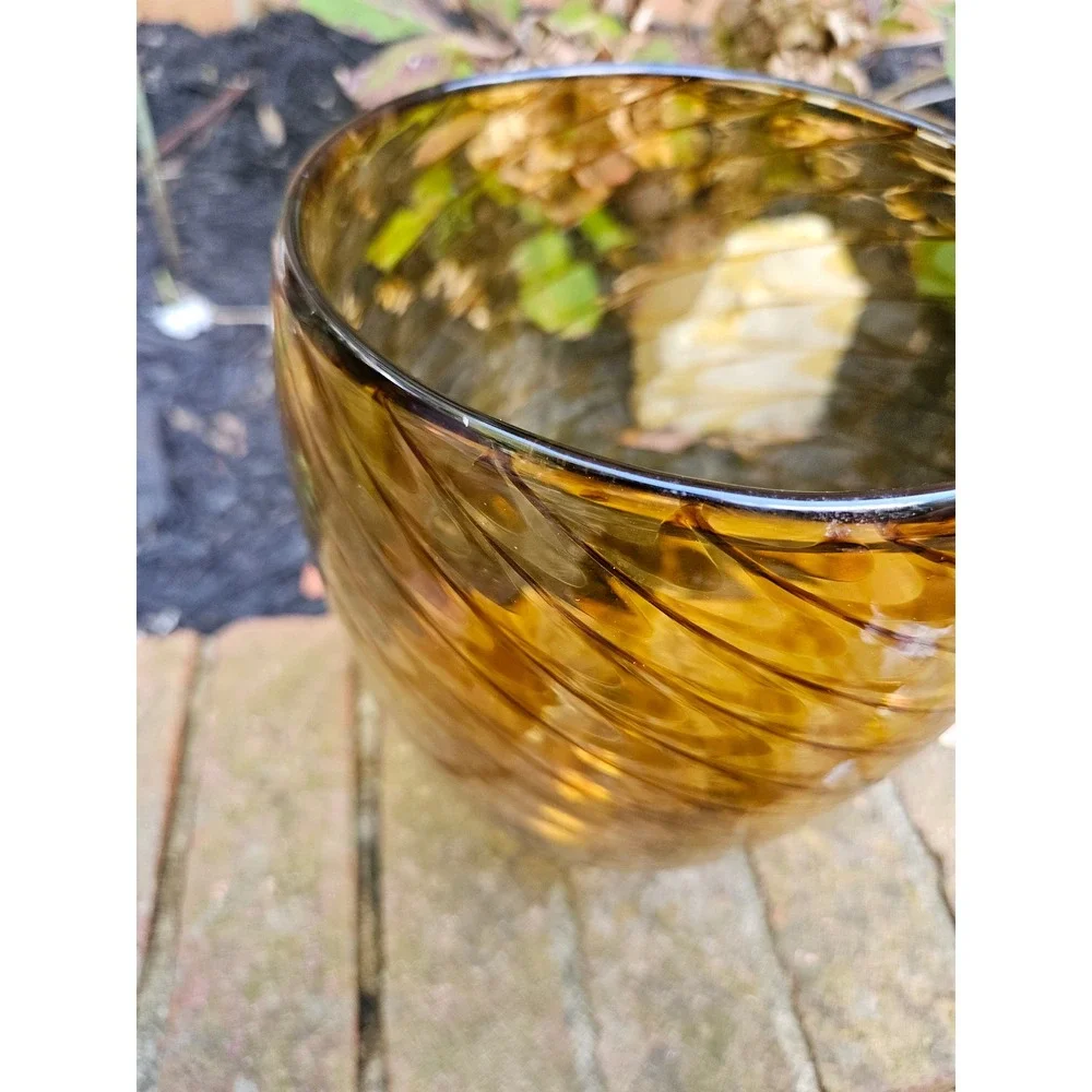 Crate & Barrel Sahara Glass Vase, Hand-blown Amber Glass Vase 9